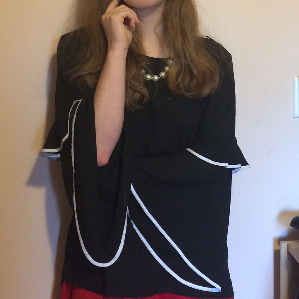 Loft Black Chiffon Top With Ruffles - Picture 2 of 4